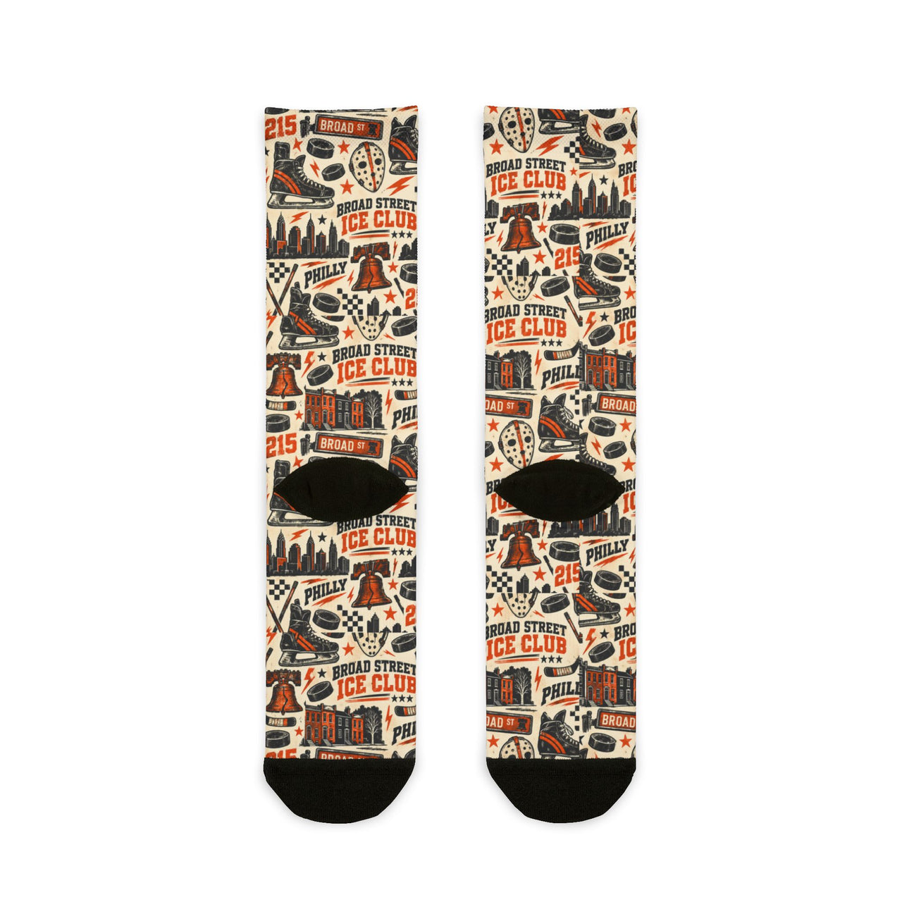 Broad Street Ice Club Socks, Philadelphia Hockey Socks, Orange and Black Game Day Socks, Philly Hockey Fan Gift