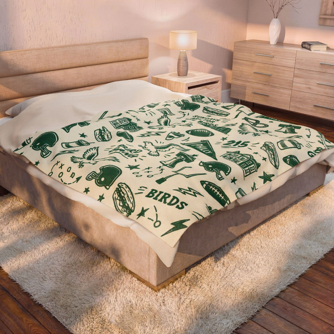 Philadelphia Football Blanket, Philly Bird Gang Velveteen Plush Throw, Sundays Are for the Birds Game Day Gift, Philly Sports Decor