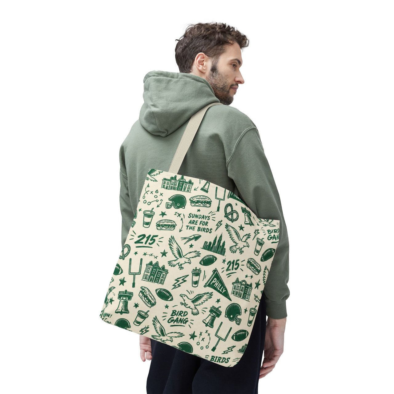 Philly Birds Tote Bag, Philadelphia Football Fan Gift, All Over Print Green Eagles Inspired Bag, Bird Gang Game Day Tote