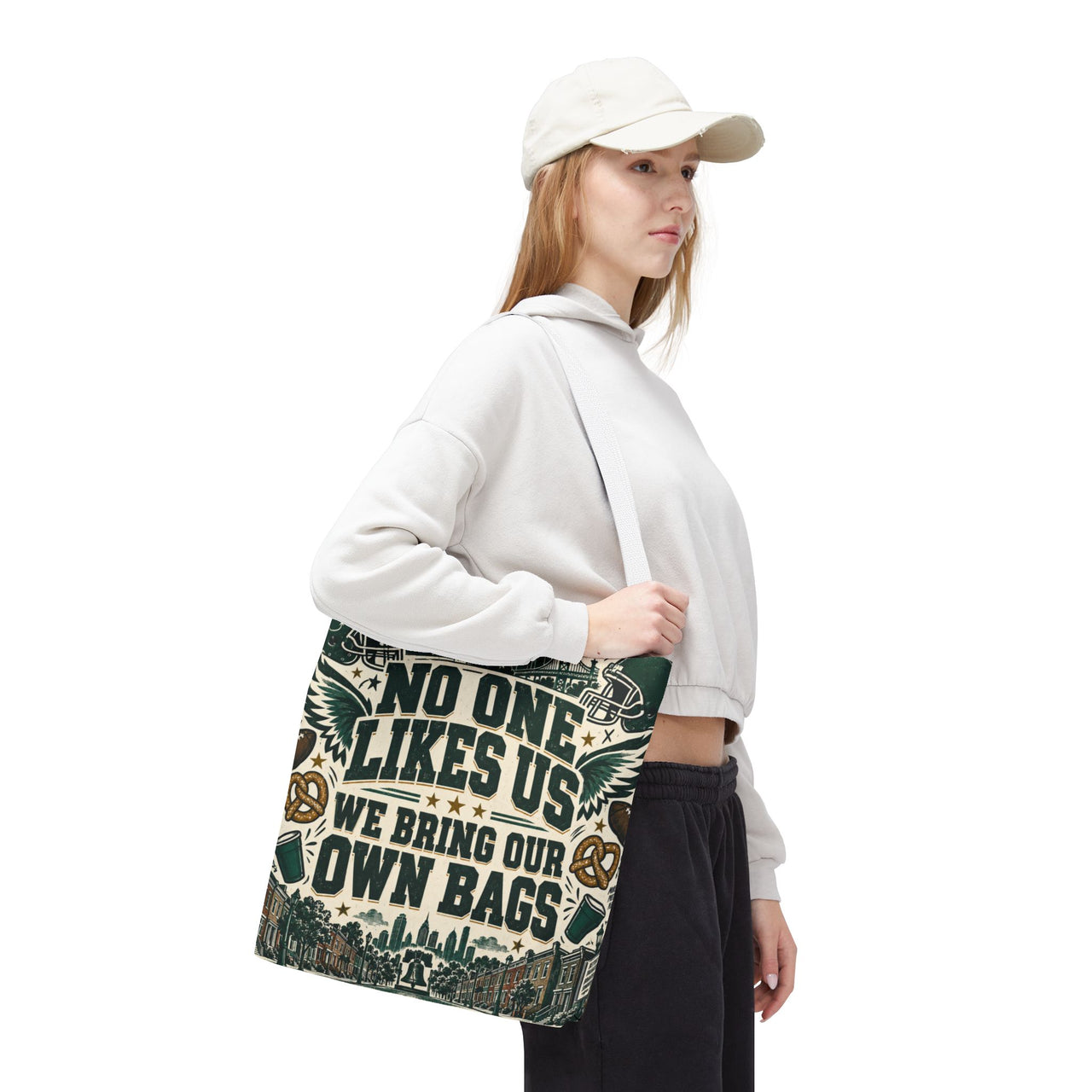 No One Likes Us We Bring Our Own Bags Tote, Philadelphia Football Fan Gift, Philly Game Day Bag, Green Sports Tote