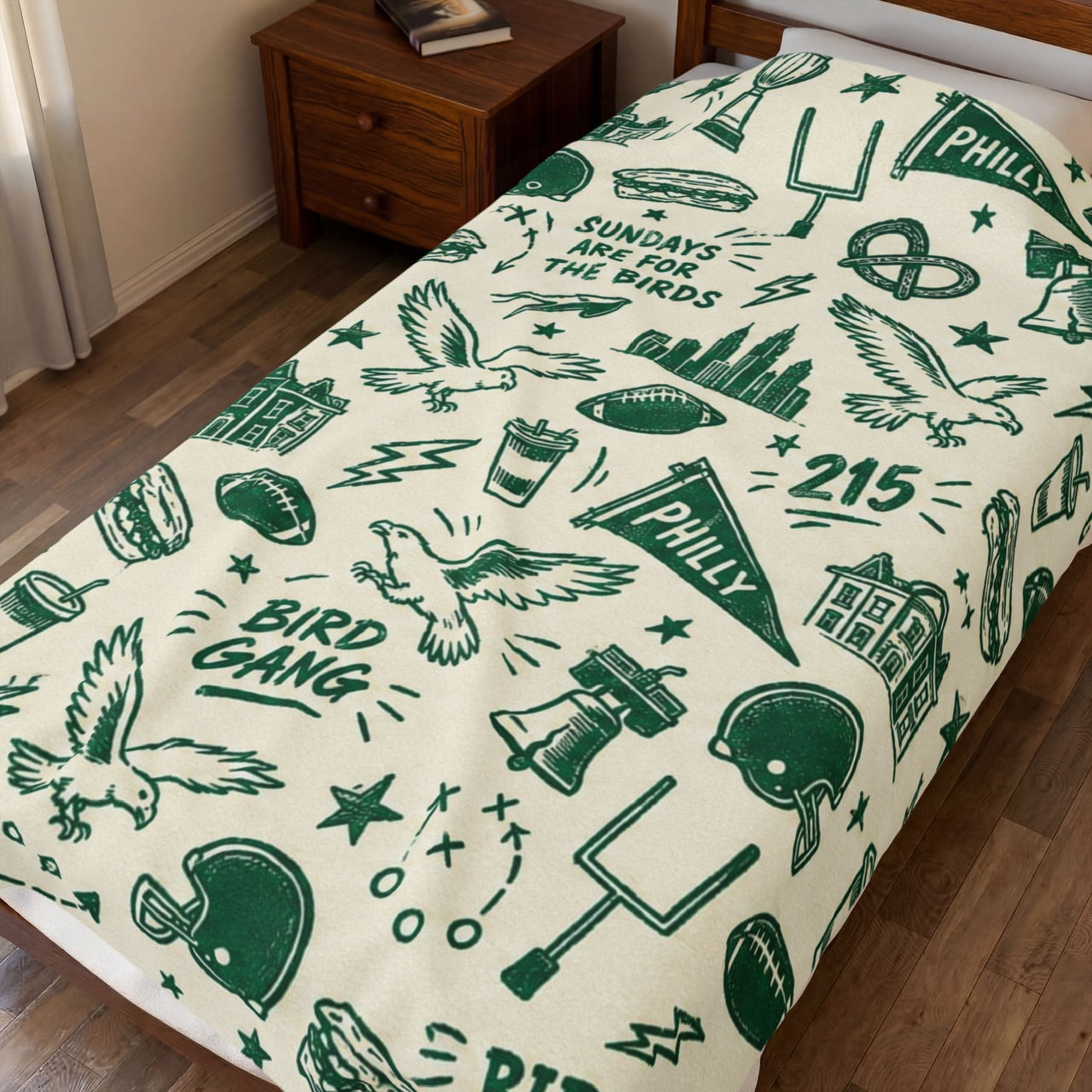 Philadelphia Football Blanket, Philly Bird Gang Velveteen Plush Throw, Sundays Are for the Birds Game Day Gift, Philly Sports Decor