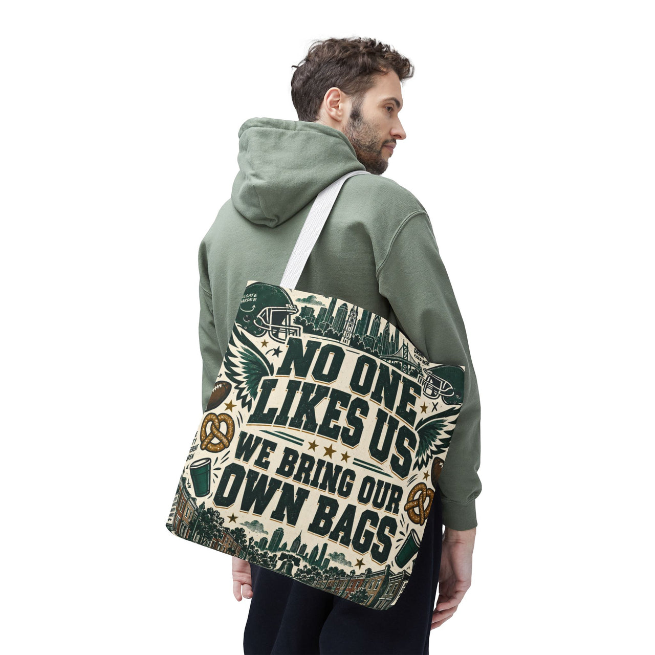 No One Likes Us We Bring Our Own Bags Tote, Philadelphia Football Fan Gift, Philly Game Day Bag, Green Sports Tote