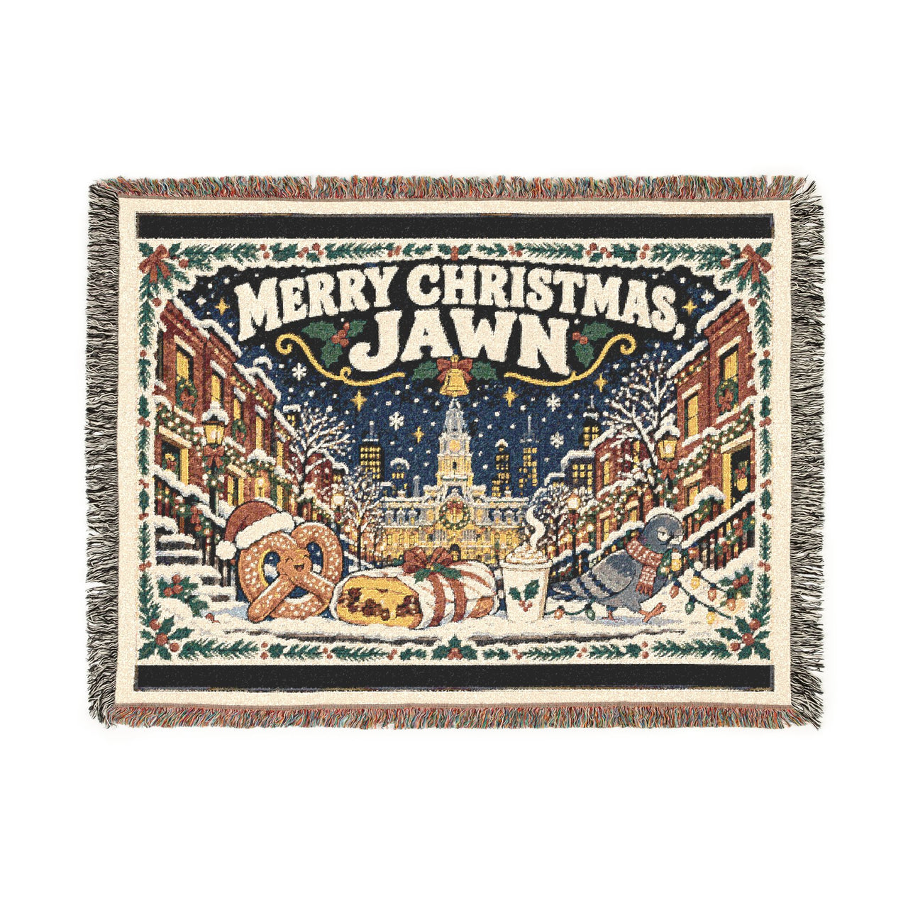 Merry Christmas Jawn Philly Woven Blanket, Philadelphia Holiday Gift