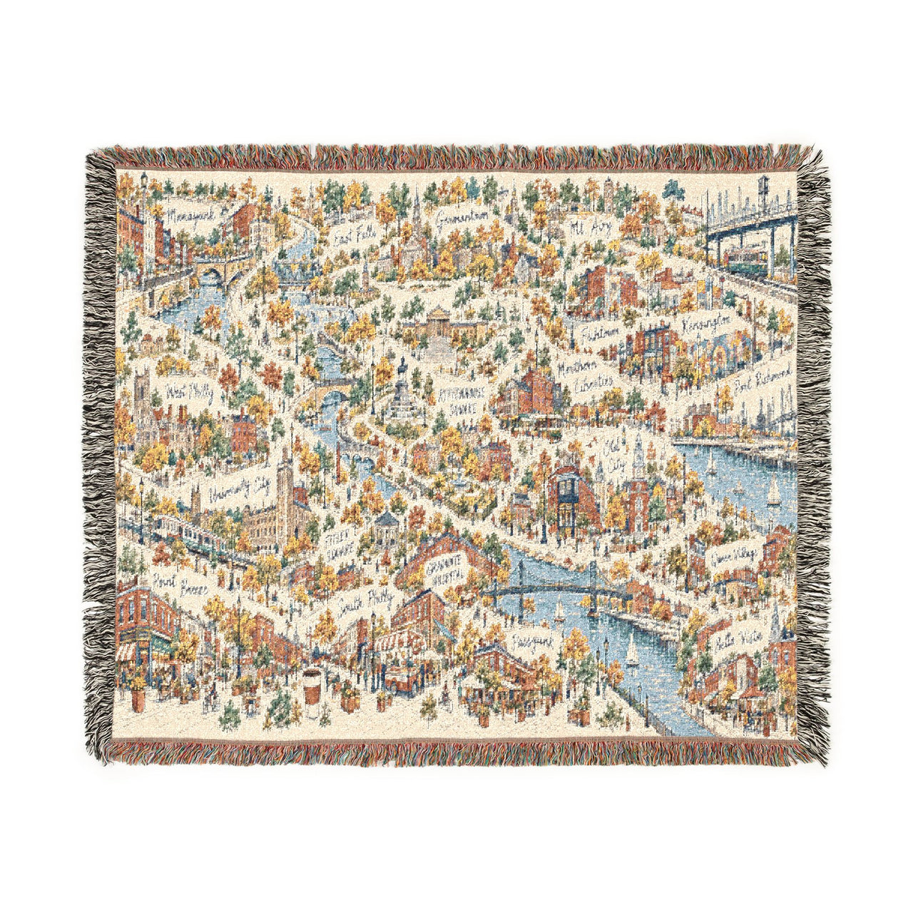 Philadelphia Neighborhood Map Woven Blanket, Philly Cityscape Throw, Philadelphia Gift for Home, Pennsylvania Housewarming Gift