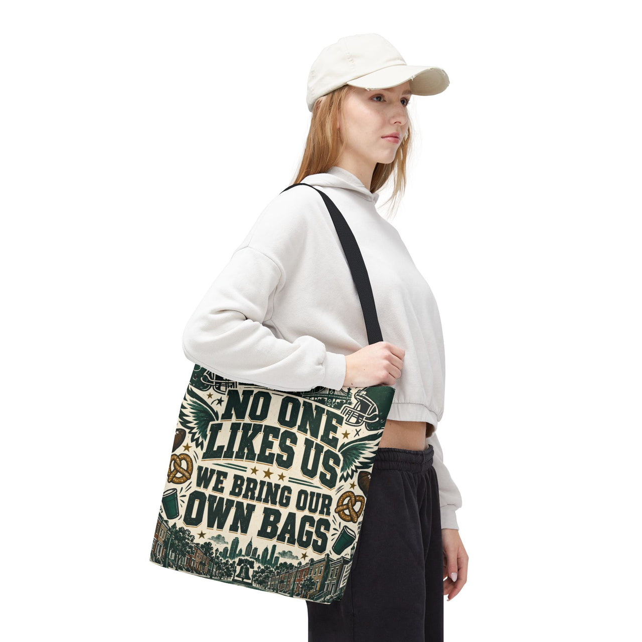 No One Likes Us We Bring Our Own Bags Tote, Philadelphia Football Fan Gift, Philly Game Day Bag, Green Sports Tote