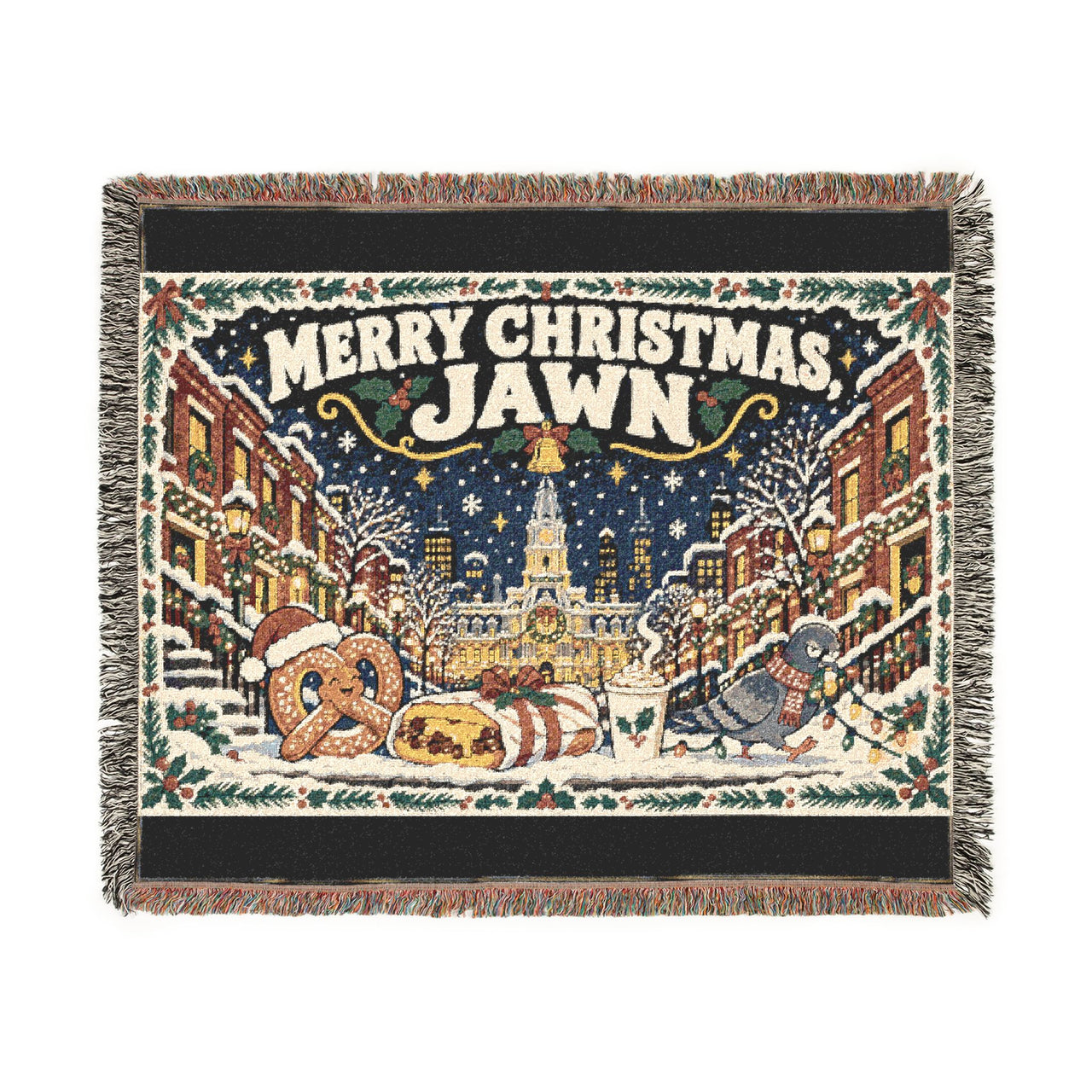 Merry Christmas Jawn Philly Woven Blanket, Philadelphia Holiday Gift
