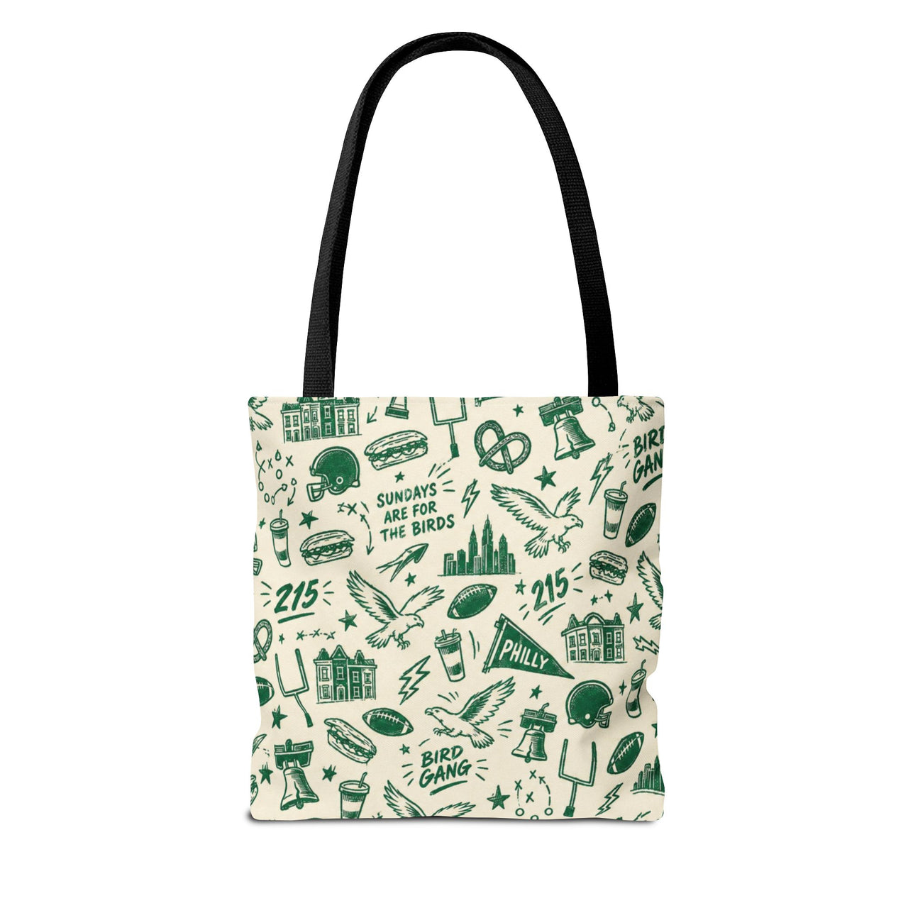 Philly Birds Tote Bag, Philadelphia Football Fan Gift, All Over Print Green Eagles Inspired Bag, Bird Gang Game Day Tote