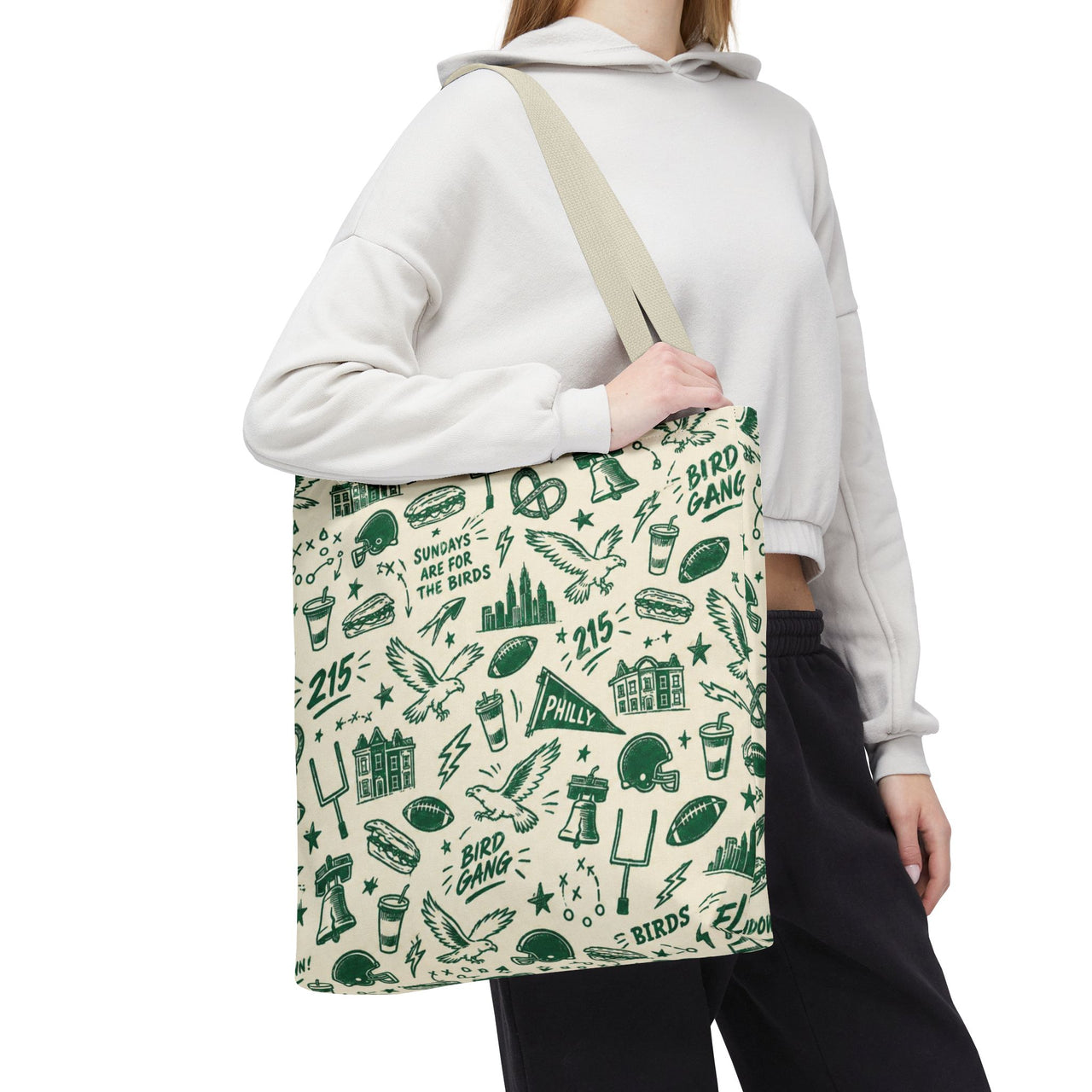 Philly Birds Tote Bag, Philadelphia Football Fan Gift, All Over Print Green Eagles Inspired Bag, Bird Gang Game Day Tote