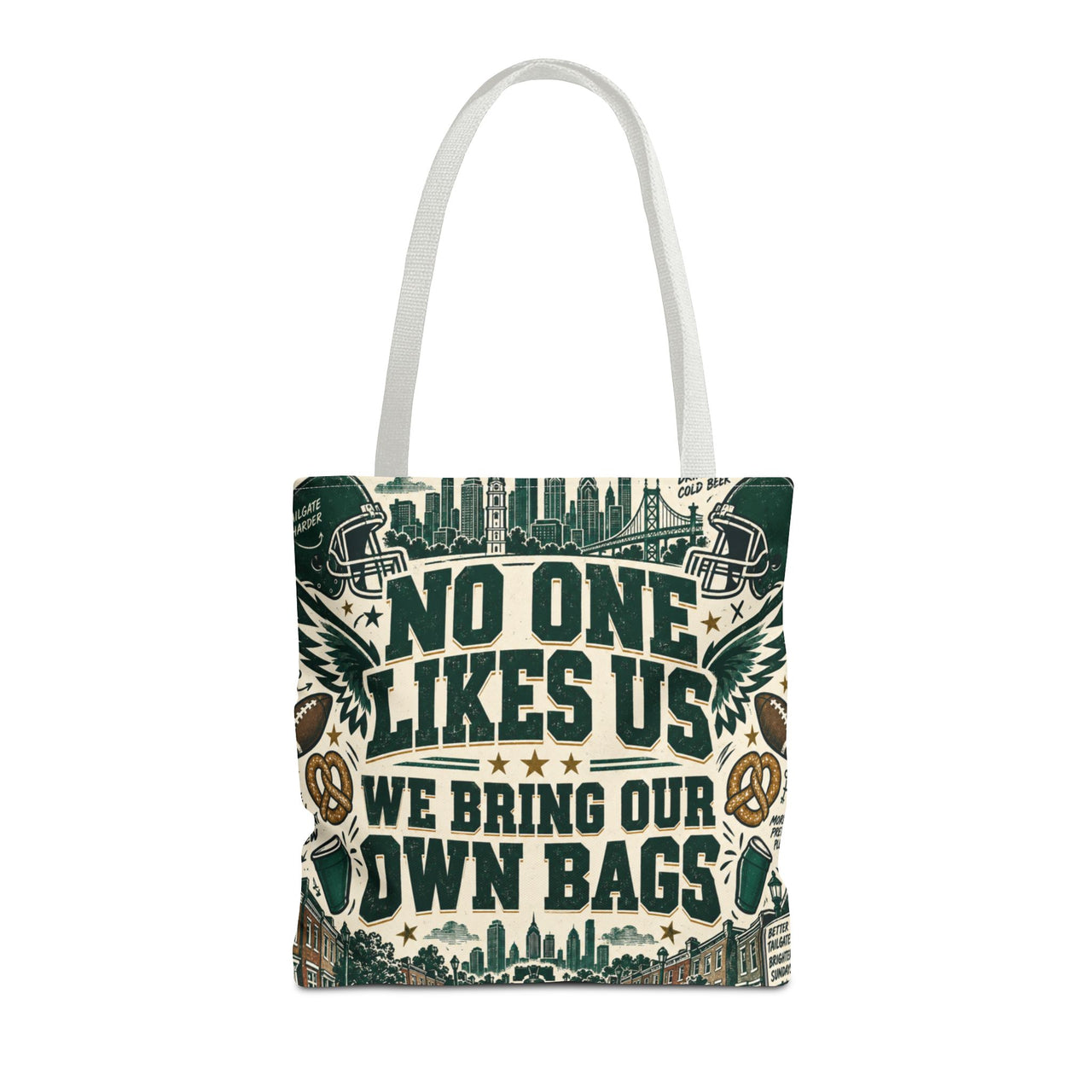 No One Likes Us We Bring Our Own Bags Tote, Philadelphia Football Fan Gift, Philly Game Day Bag, Green Sports Tote