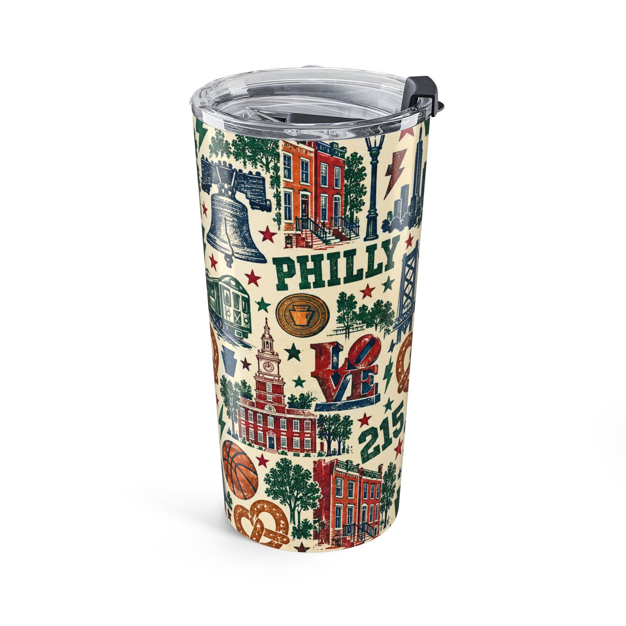 Philadelphia Tumbler, Philly Gift, 215 Travel Cup, Pennsylvania Souvenir, Philly Sports Fan Gift, Vintage City Collage, 20 oz Tumbler
