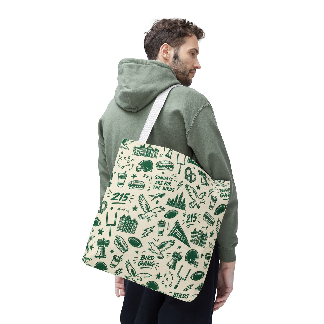 Philly Birds Tote Bag, Philadelphia Football Fan Gift, All Over Print Green Eagles Inspired Bag, Bird Gang Game Day Tote