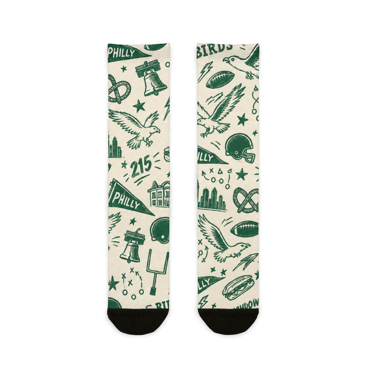 Philly Birds Crew Socks, Philadelphia Football Fan Socks, Green Game Day Socks, Philly Gift, All Over Print Socks