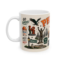 Philadelphia Mug Philly Icons Coffee Mug Go Birds Mug Philadelphia Gifts Liberty Bell Cheesesteak Water Ice Mug 11oz 15oz White Mug