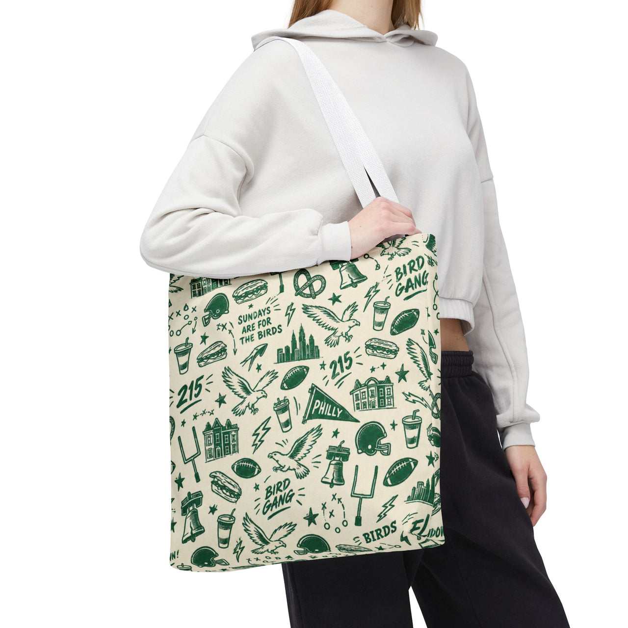 Philly Birds Tote Bag, Philadelphia Football Fan Gift, All Over Print Green Eagles Inspired Bag, Bird Gang Game Day Tote