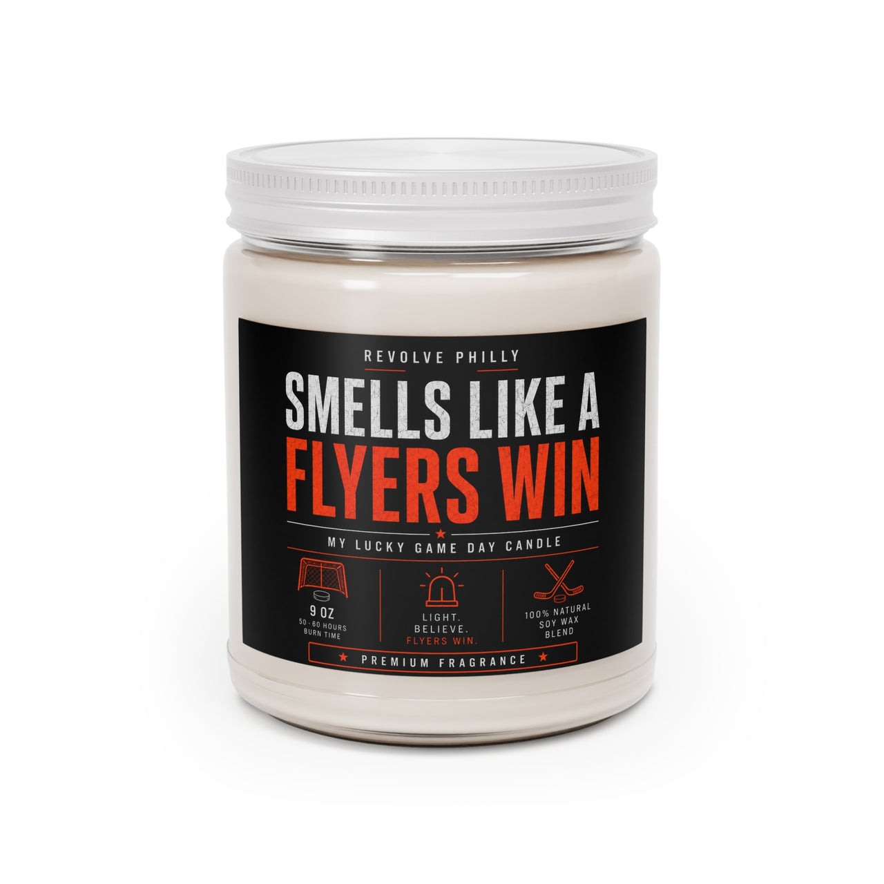 Smells Like a Flyers Win Candle | Philadelphia Hockey Fan Gift | 9oz Soy Candle with White Lid | Philly Sports Candle | Game Day Lucky Candle