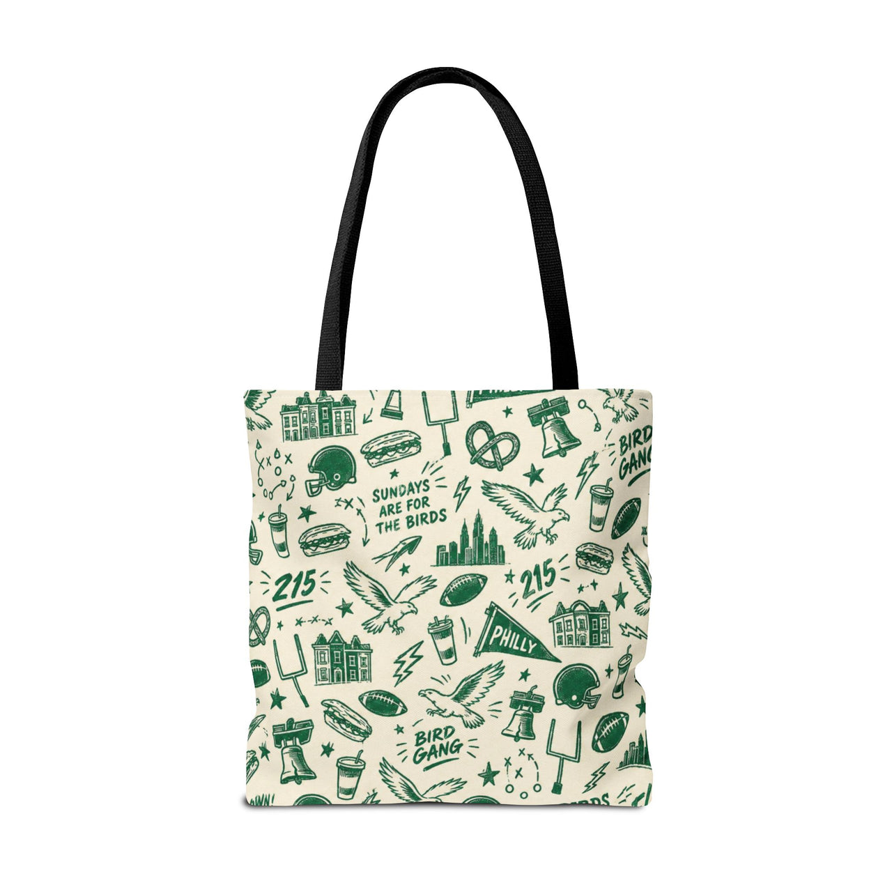 Philly Birds Tote Bag, Philadelphia Football Fan Gift, All Over Print Green Eagles Inspired Bag, Bird Gang Game Day Tote