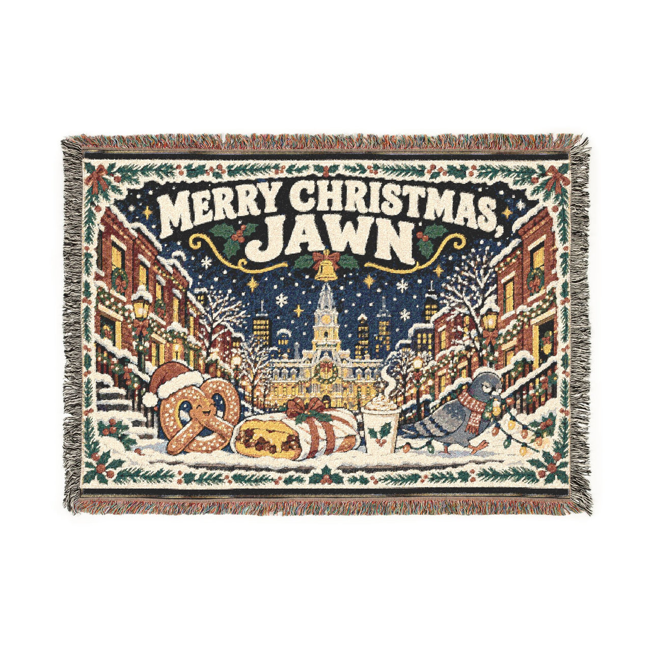 Merry Christmas Jawn Philly Woven Blanket, Philadelphia Holiday Gift