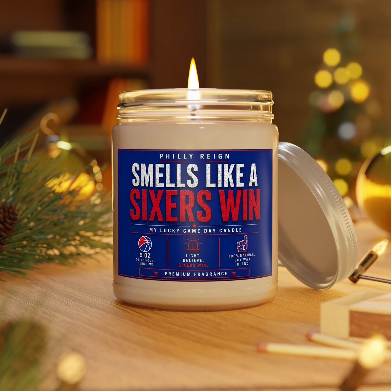Smells Like a Sixers Win Candle – Funny Philadelphia Basketball Fan Gift, Philly Sports Soy Candle, Game Day Decor, Basketball-Inspired Home Fragrance
