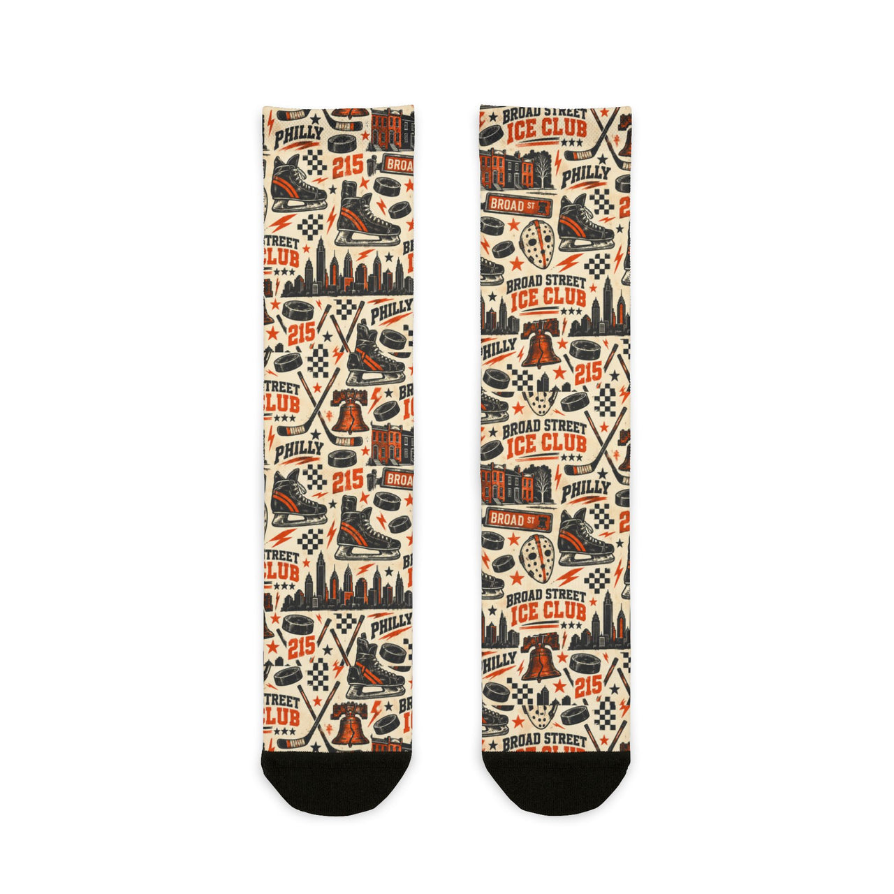 Broad Street Ice Club Socks, Philadelphia Hockey Socks, Orange and Black Game Day Socks, Philly Hockey Fan Gift