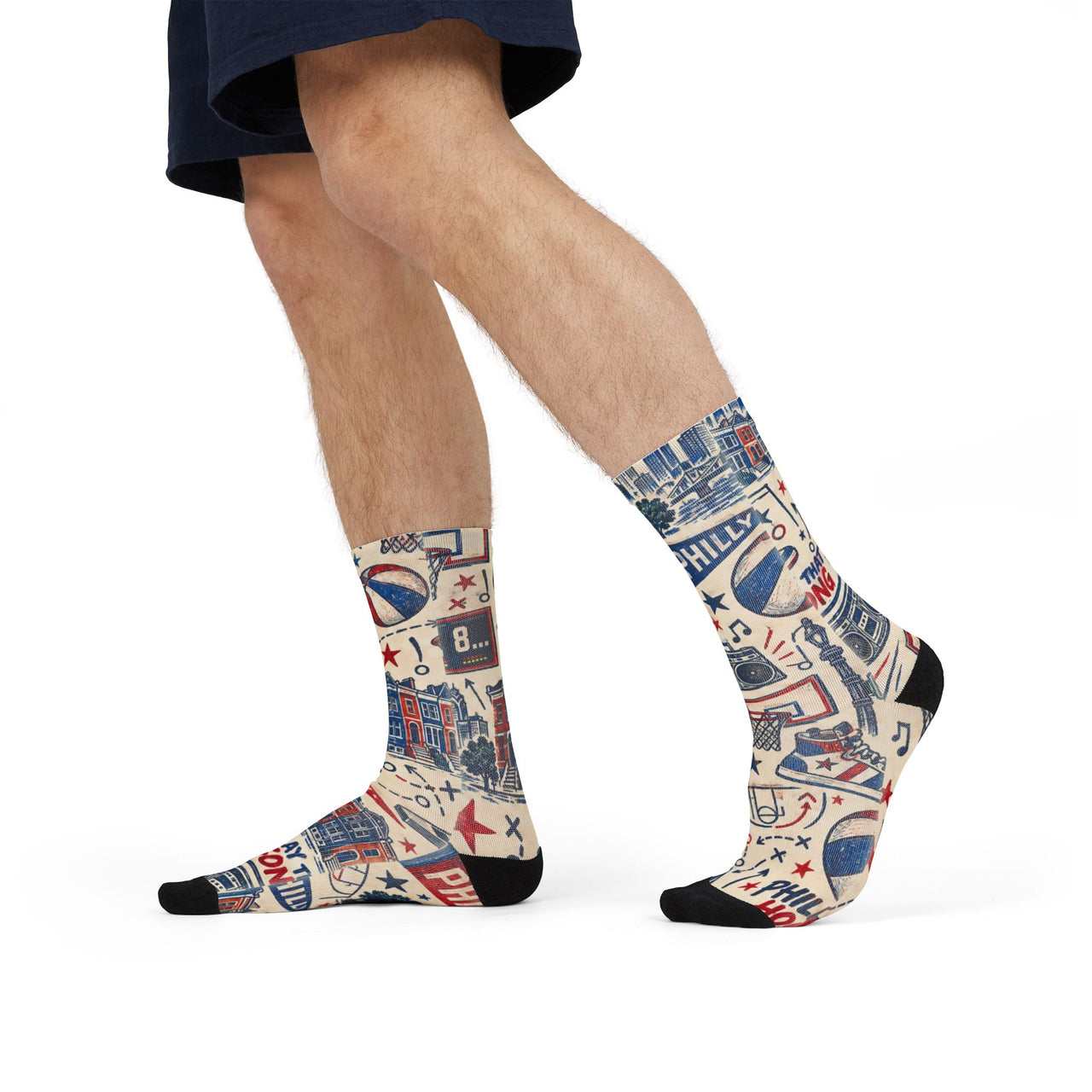 Philadelphia Basketball Socks, Philly Hoops Gift, Red White Blue Sports Socks, Ring the Bell Basketball Fan Gift