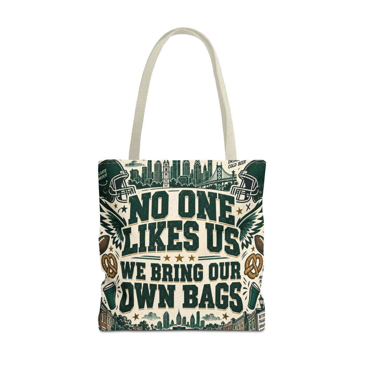 No One Likes Us We Bring Our Own Bags Tote, Philadelphia Football Fan Gift, Philly Game Day Bag, Green Sports Tote
