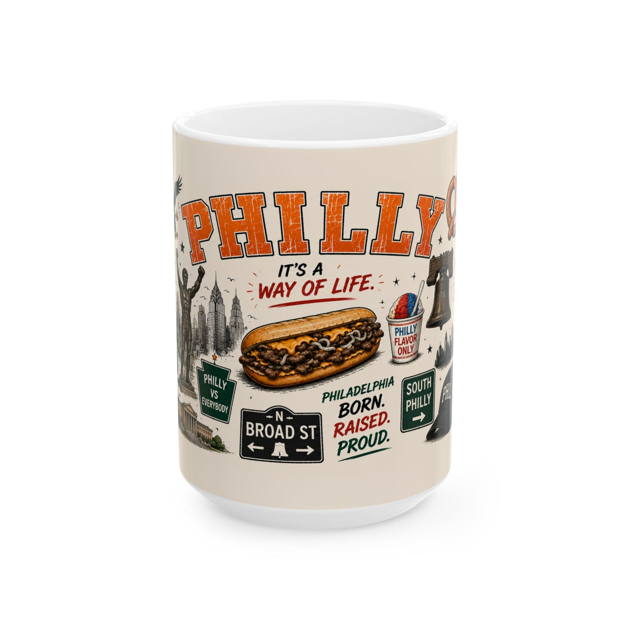 Philadelphia Mug Philly Icons Coffee Mug Go Birds Mug Philadelphia Gifts Liberty Bell Cheesesteak Water Ice Mug 11oz 15oz White Mug