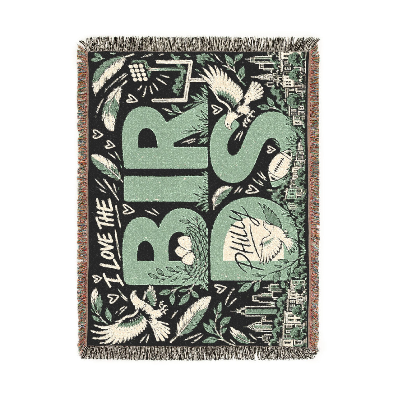 Philly Birds Woven Blanket, Philadelphia Football Doodle Throw, Green Game Day Blanket, Philly Fan Gift, Cozy Sports Home Decor