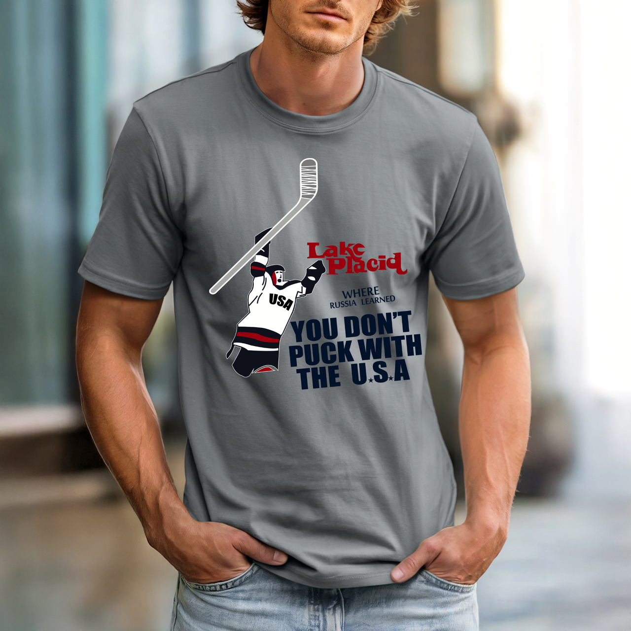 Lake Placid Hockey T-Shirt — "You Don't Puck With the U.S.A."