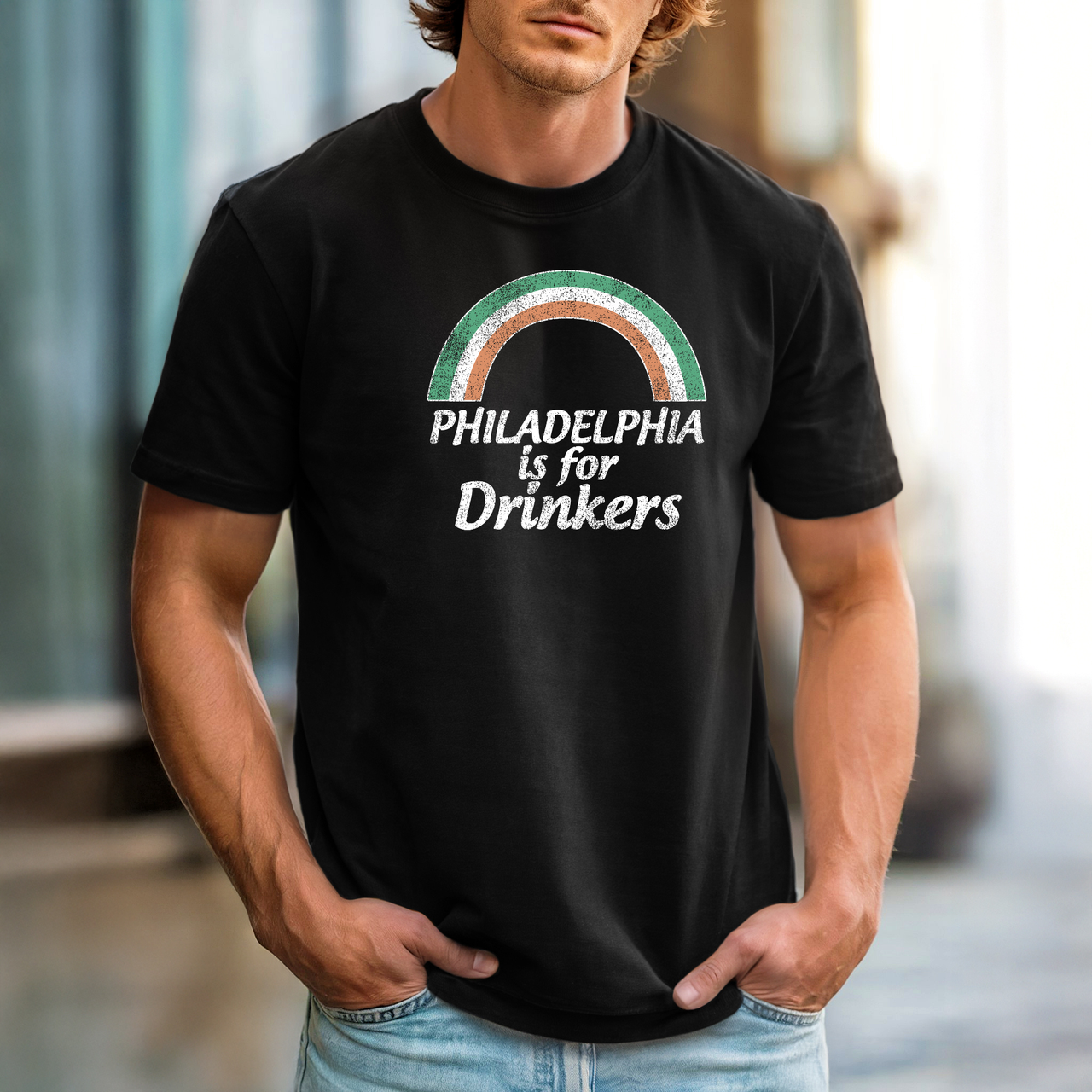 Philadelphia Is for Drinkers T-Shirt — Retro Rainbow Bar Pub Tee