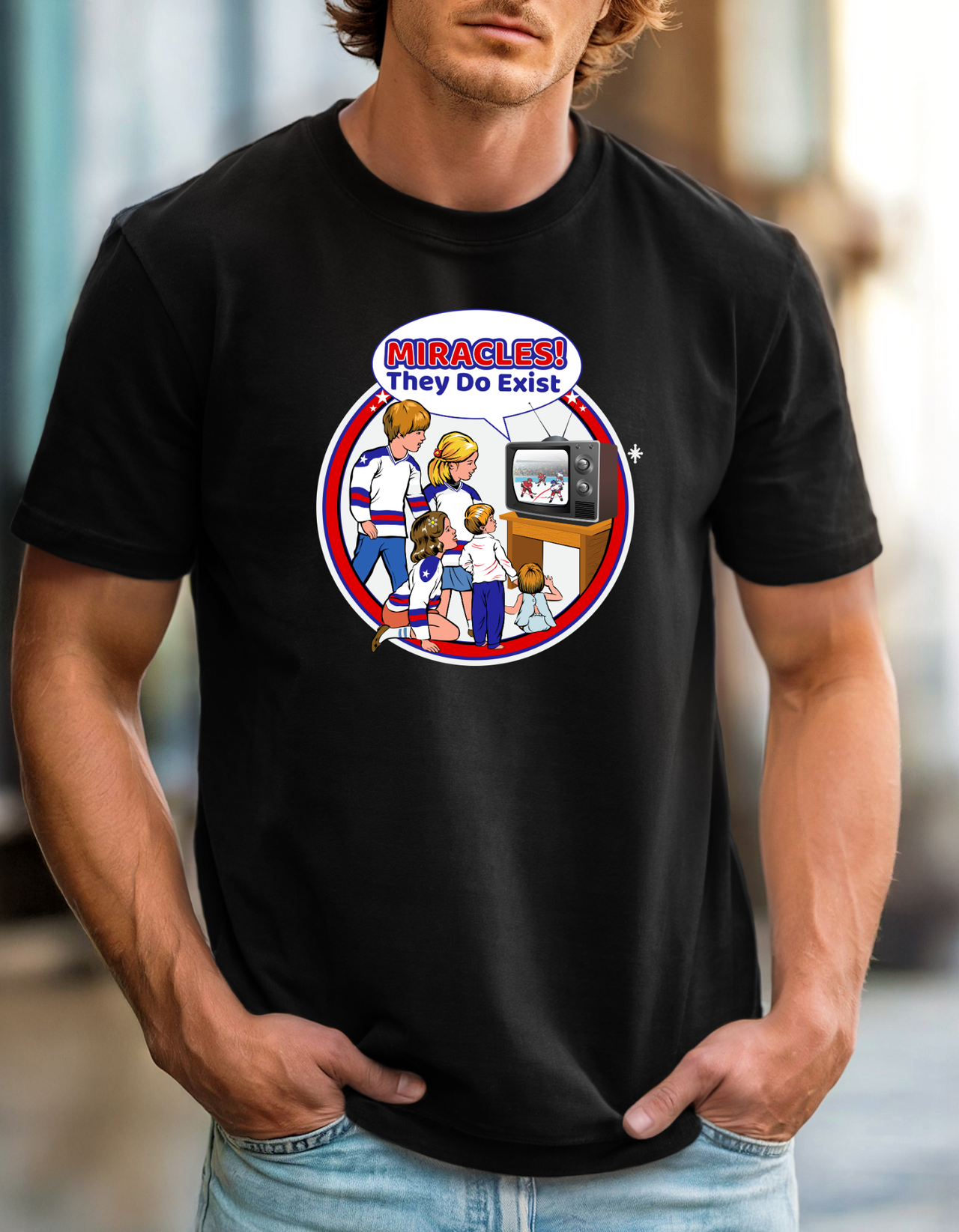 Miracles They Do Exist T-Shirt USA Hockey Retro Themed Tee 1980