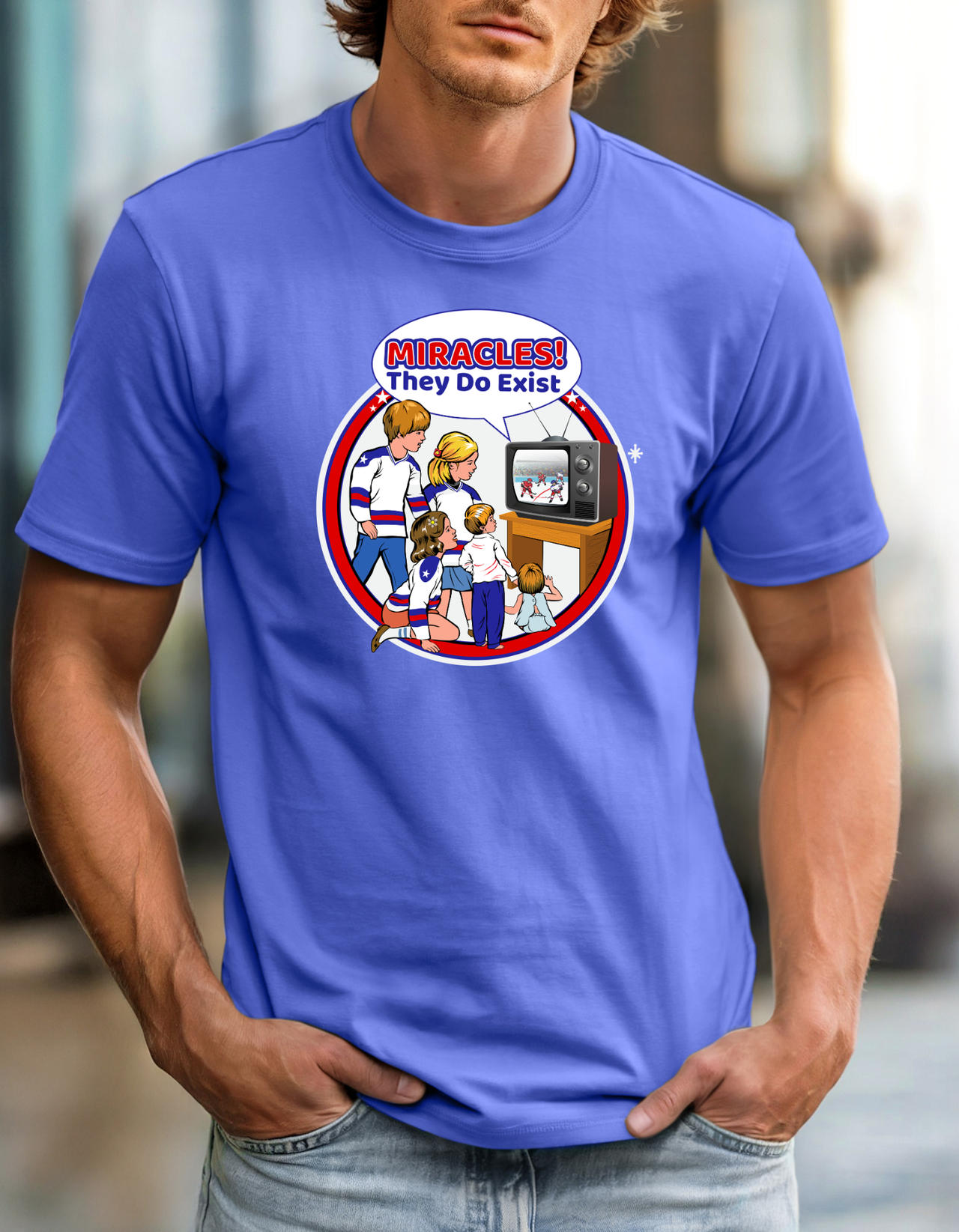 Miracles They Do Exist T-Shirt USA Hockey Retro Themed Tee 1980