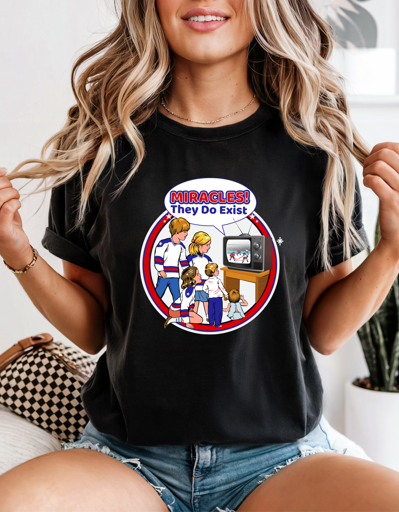 Miracles They Do Exist T-Shirt USA Hockey Retro Themed Tee 1980