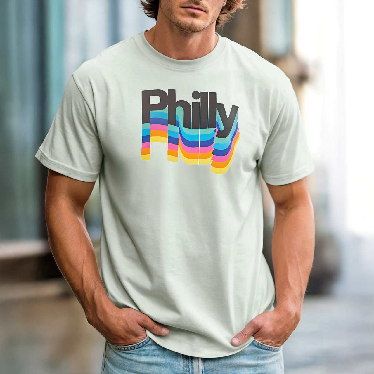 Philly Rainbow Retro T-Shirt Vintage-Inspired Philadelphia Pride Tee