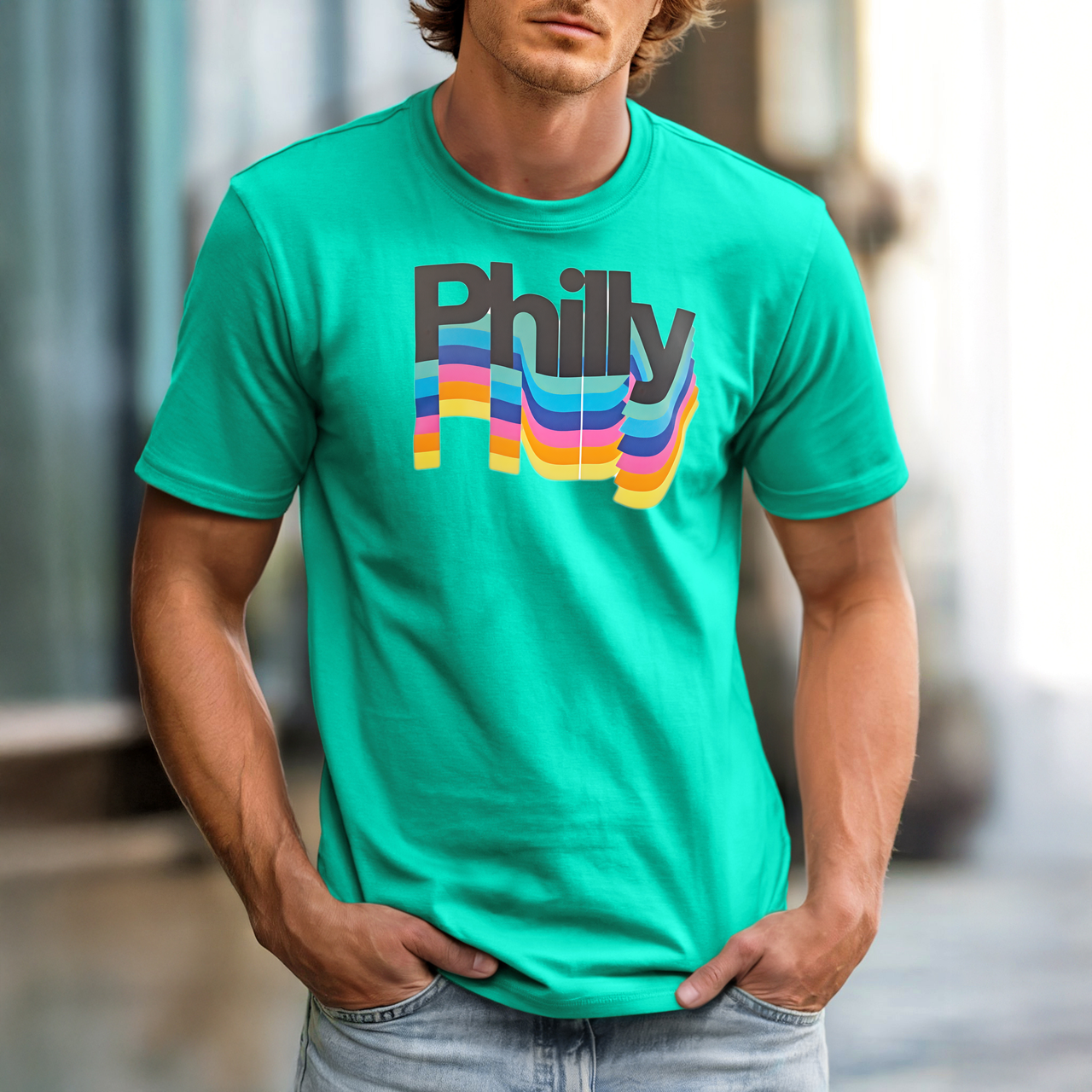 Philly Rainbow Retro T-Shirt Vintage-Inspired Philadelphia Pride Tee
