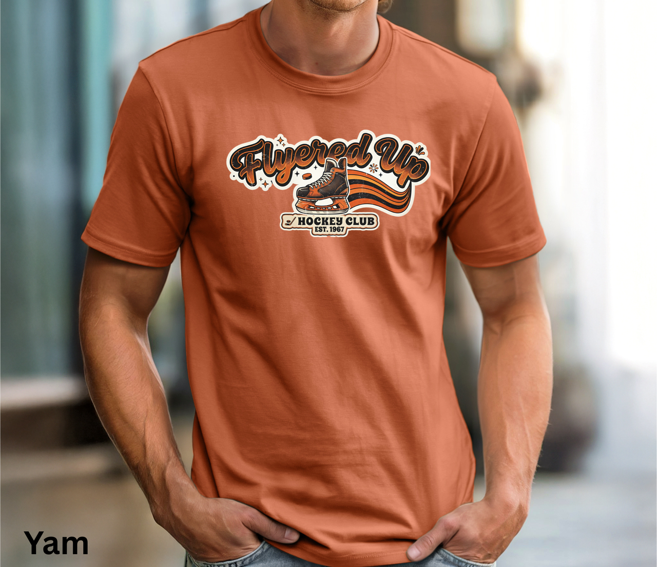 Flyered Up Hockey Club T-Shirt Retro Script Flyers Inspired Skate Graphic Philly Hockey