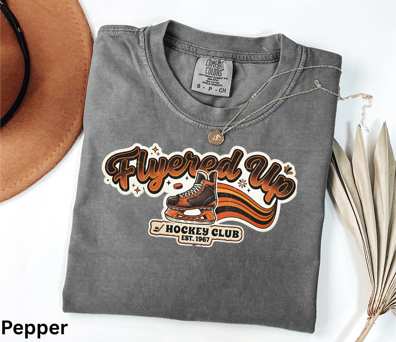 Flyered Up Hockey Club T-Shirt Retro Script Flyers Inspired Skate Graphic Philly Hockey