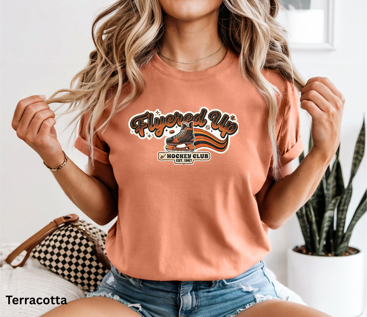 Flyered Up Hockey Club T-Shirt Retro Script Flyers Inspired Skate Graphic Philly Hockey