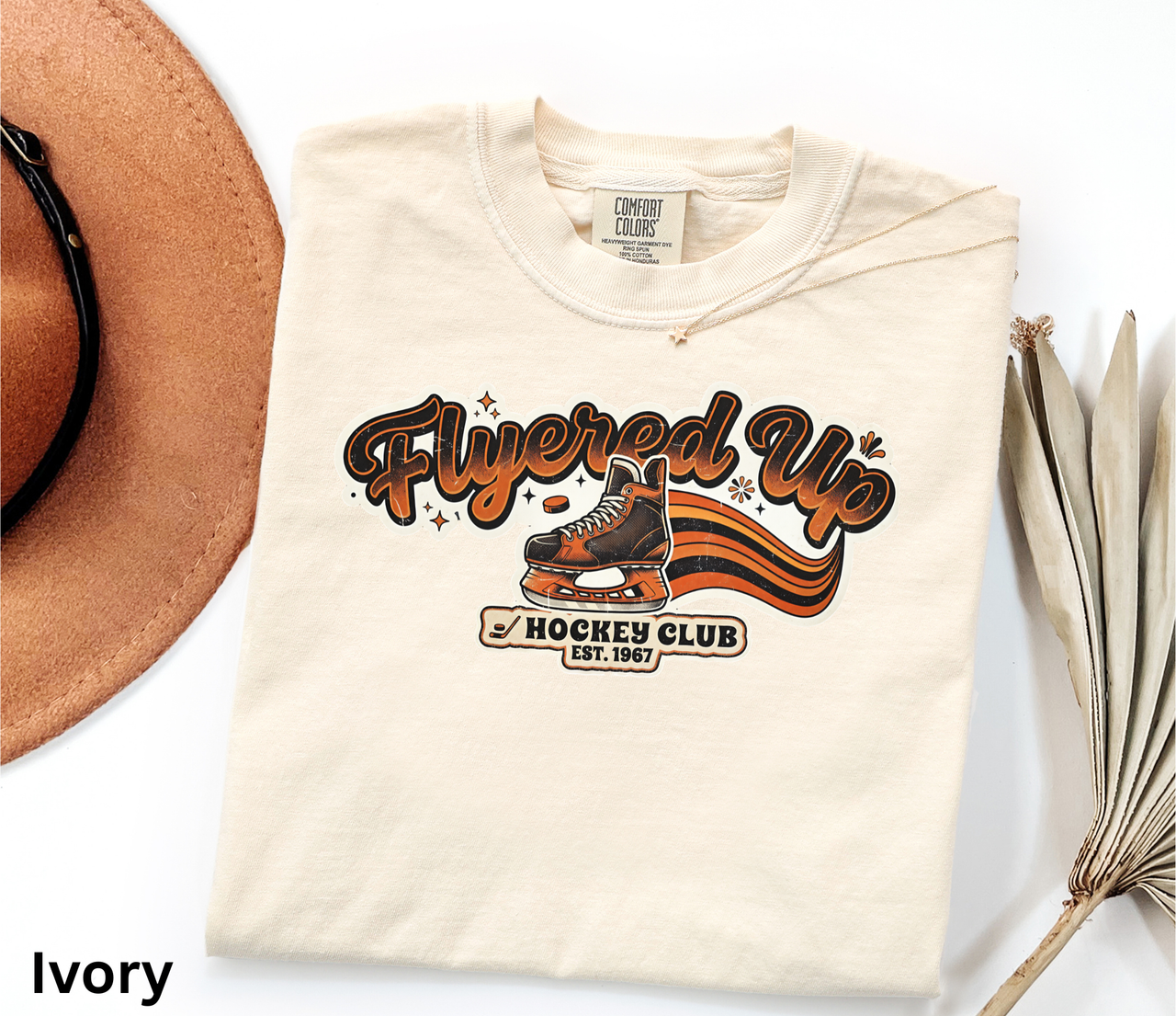 Flyered Up Hockey Club T-Shirt Retro Script Flyers Inspired Skate Graphic Philly Hockey