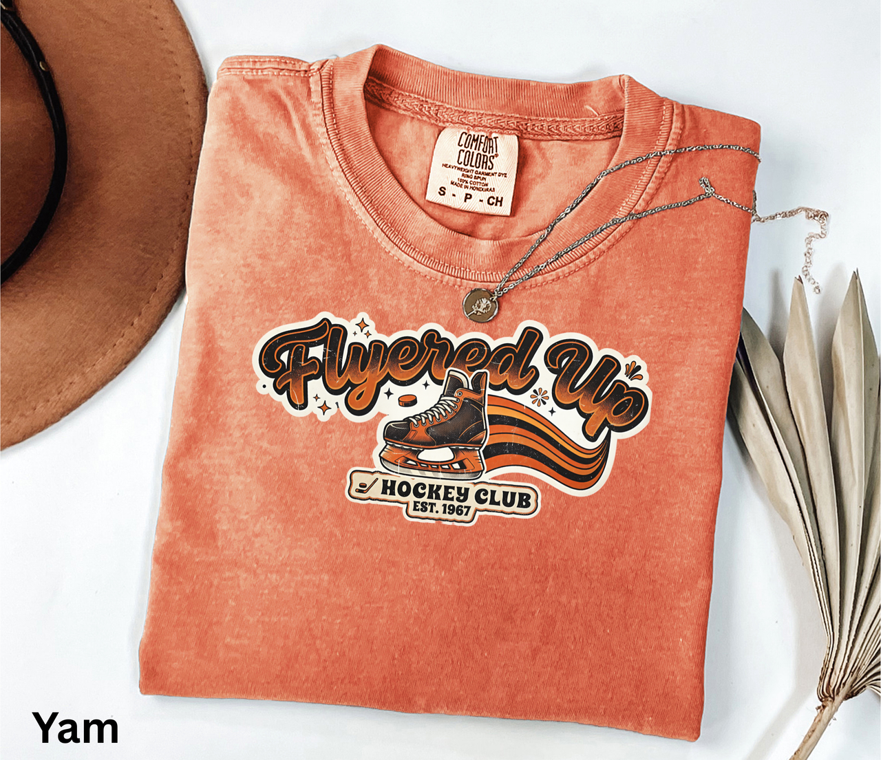 Flyered Up Hockey Club T-Shirt Retro Script Flyers Inspired Skate Graphic Philly Hockey