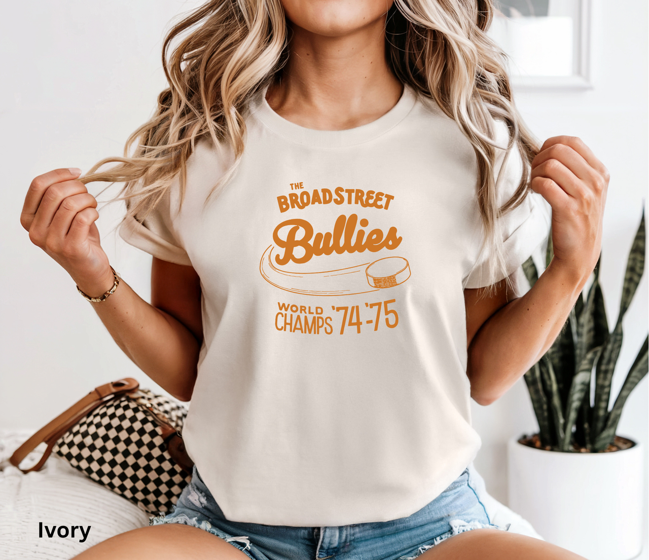 Broad Street Bullies Hockey Retro Tee World Champs 74-75 Vintage Logo Philadelphia Hockey T-Shirt Flyers