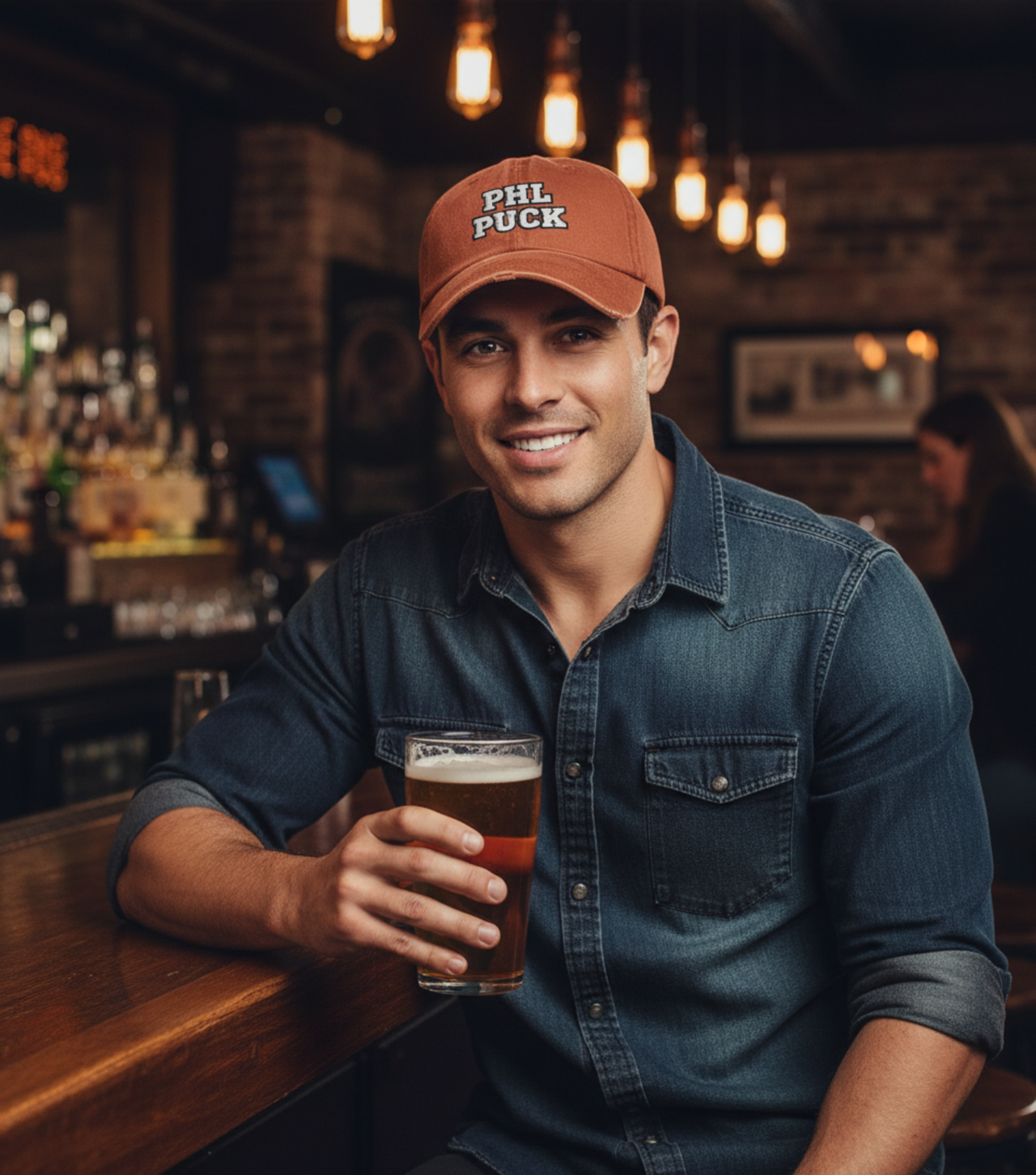 PHL Puck Flyers Inspired Hat – Embroidered Distressed DT600 Dad Cap – Burnt Orange Philly Hockey Vintage Hat – Philadelphia Fan Cap Gift