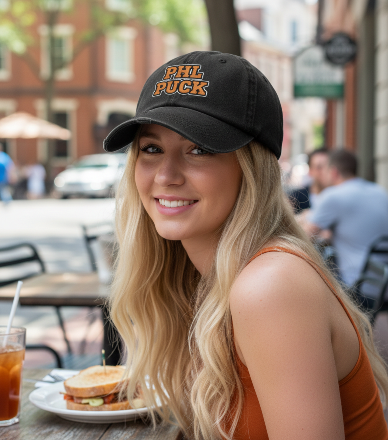 PHL Puck Flyers Inspired Black Hat – Embroidered Distressed DT600 Dad Cap – Philly Hockey Vintage Cap – Philadelphia Fan Gift Hat