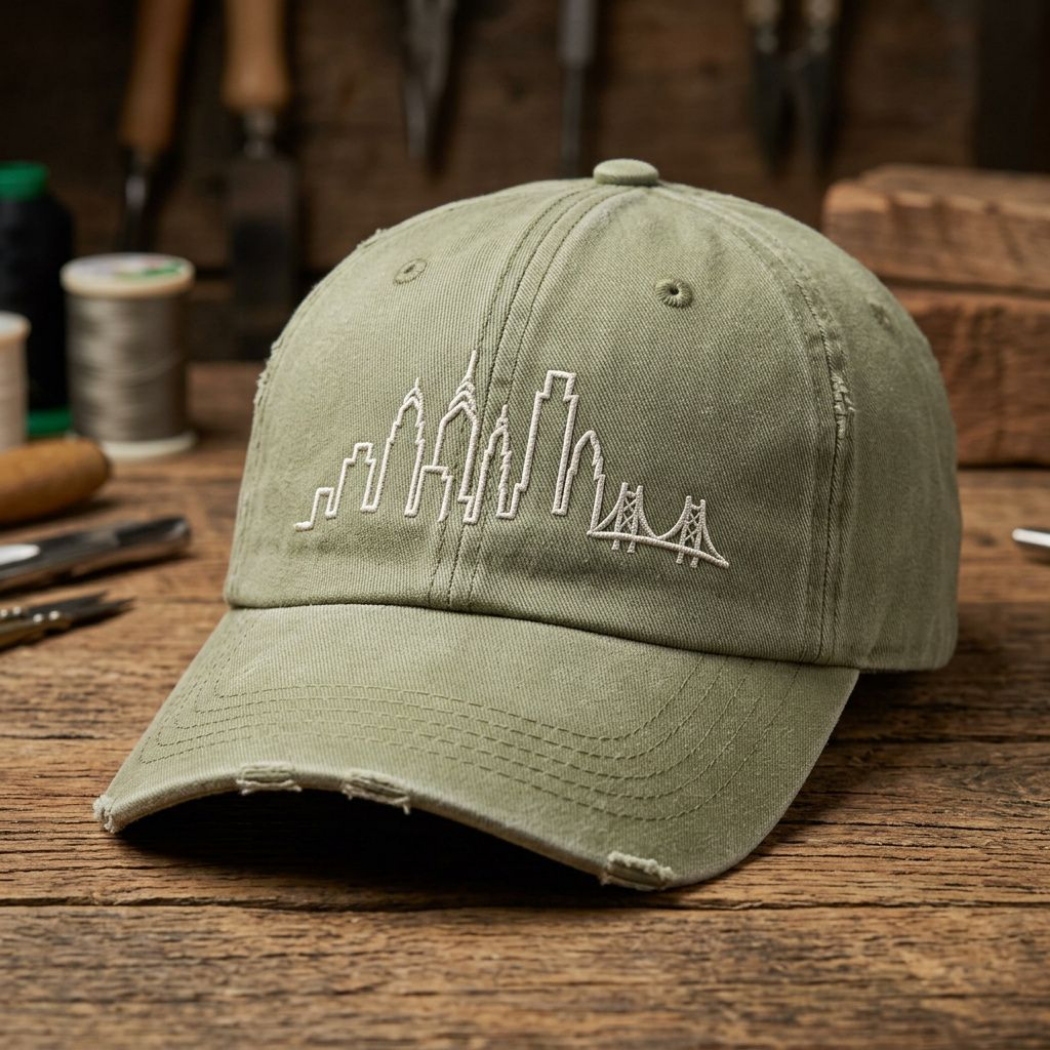 Philadelphia Skyline Hat, Philly Dad Hat, Distressed Philadelphia Cap, DT600 Vintage Hat, Philly Skyline Embroidered Hat, Philadelphia Baseball Cap