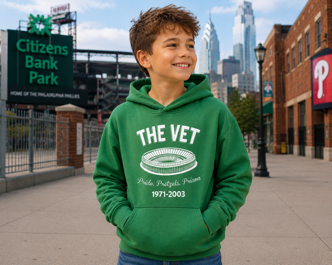 Kids The Vet Hoodie | Youth Gildan 18500B Retro Philadelphia Stadium Sweatshirt