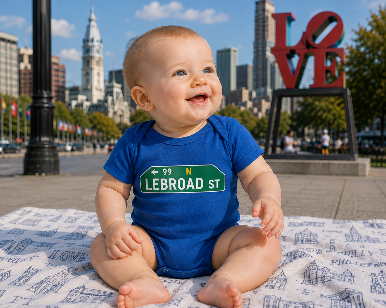 Lebroad Street Infant Bodysuit | Rabbit Skins 4400 Philadelphia Baby Onesie