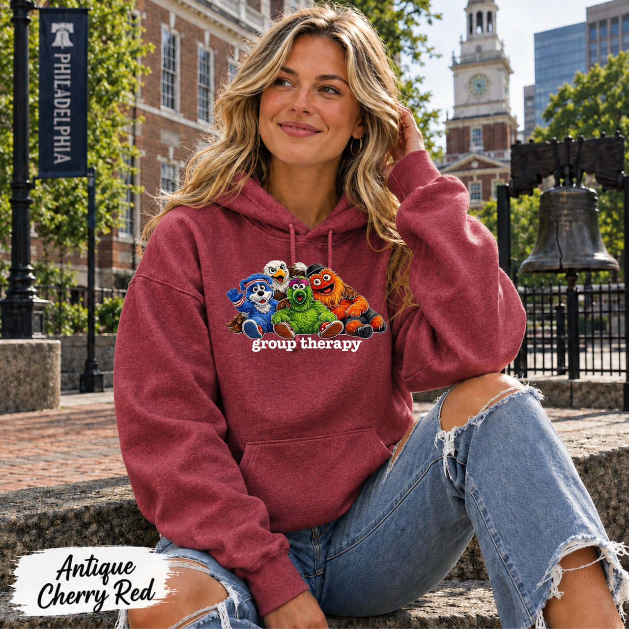Philly Mascots Group Therapy Hoodie Funny Philadelphia Sports Fan Gildan Heavy Blend Hooded Sweatshirt Philly Mascot Shirt Game Day Gift