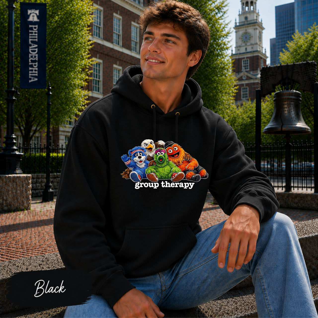 Philly Mascots Group Therapy Hoodie Funny Philadelphia Sports Fan Gildan Heavy Blend Hooded Sweatshirt Philly Mascot Shirt Game Day Gift