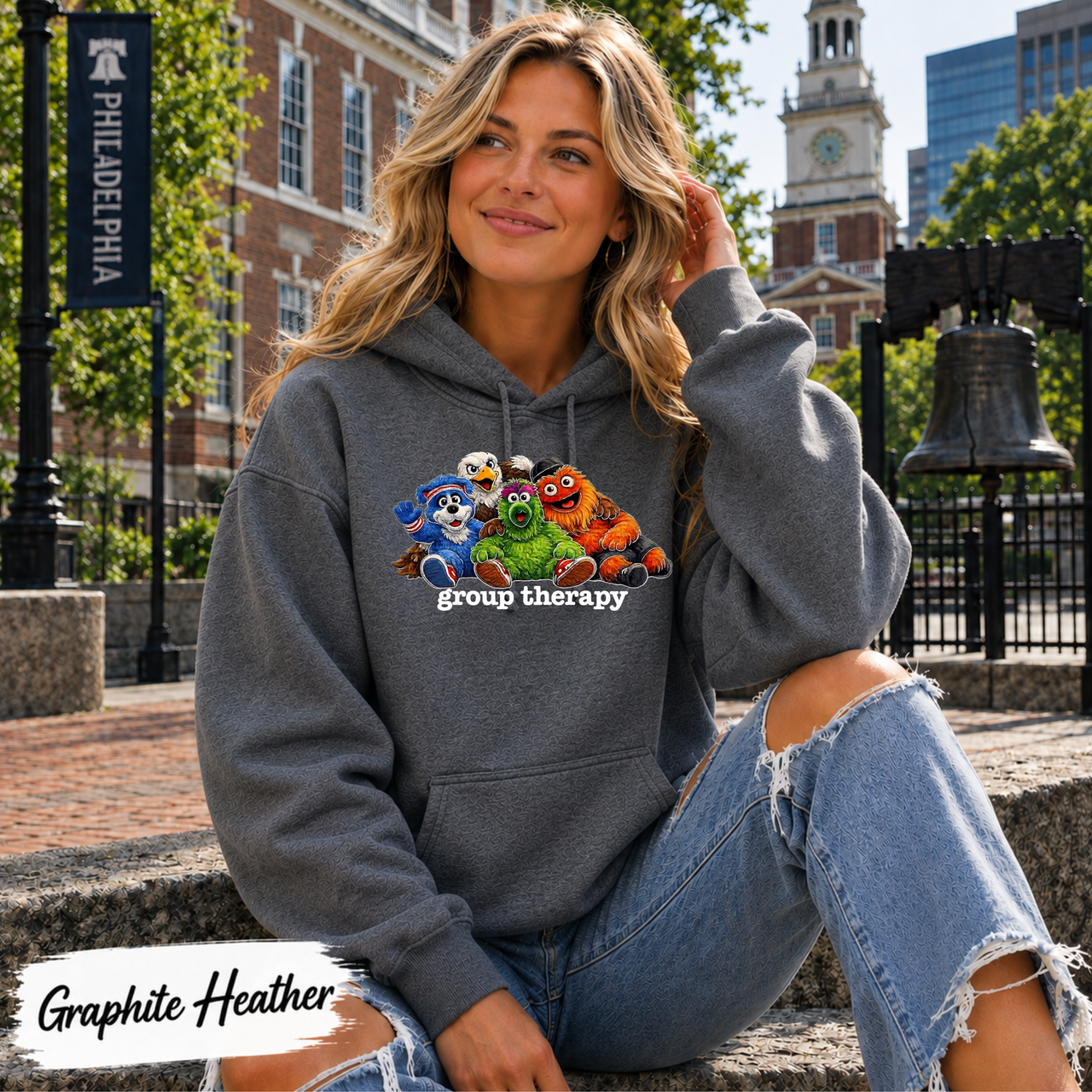 Philly Mascots Group Therapy Hoodie Funny Philadelphia Sports Fan Gildan Heavy Blend Hooded Sweatshirt Philly Mascot Shirt Game Day Gift