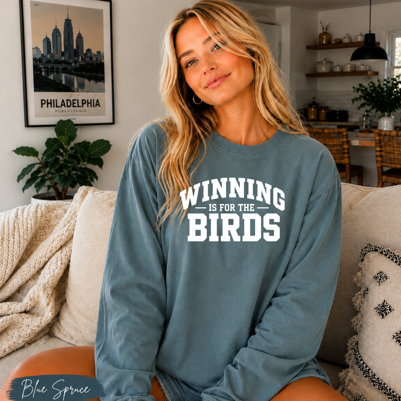 Winning Is for the Birds Embroidered Long Sleeve Shirt | Philly Football Inspired Comfort Colors 6014 | Philadelphia Game Day Shirt