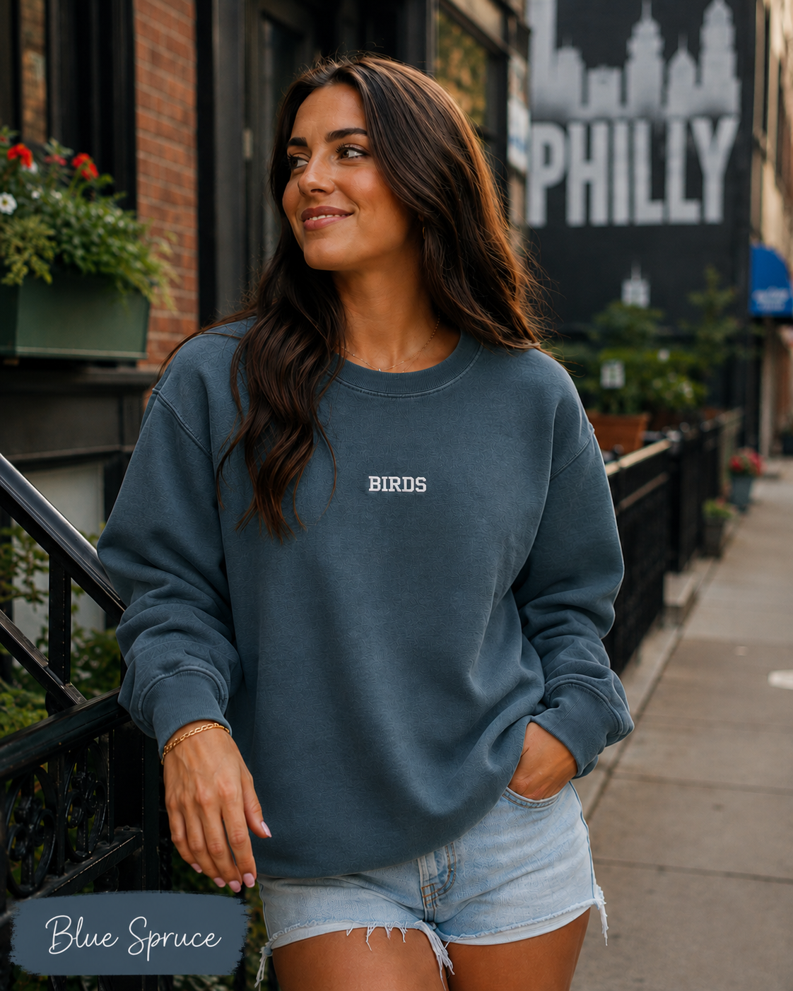 BIRDS Embroidered Sweatshirt | Comfort Colors 1566 Philly Football Crewneck | Minimal Philadelphia Game Day Sweatshirt